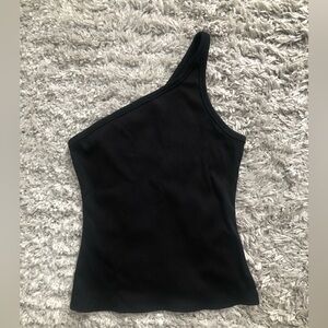WHBM Black FORME One-Shoulder Rib Tank